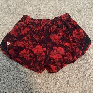 Floral red/black lululemon shorts, size 2
